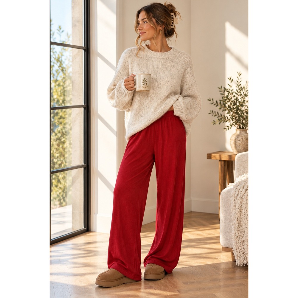 SKIMS Soft Lounge Ribbed Wide Leg Pants Brick Modal NWT XL